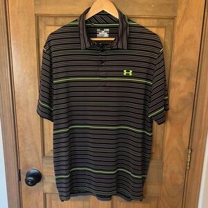 Under Armour Men's Black and Green Striped Polo